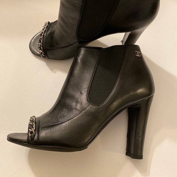CHANEL Shoes - Black Chanel peep toe bootie with heel